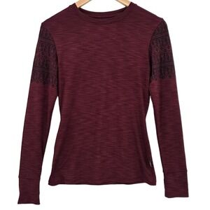 Prana Womens S Burgundy Heathered Long Sleeve Pullover Performance Top